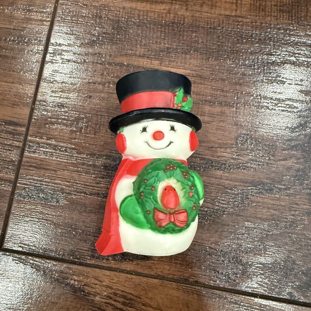 Hallmark Merry Miniatures Christmas Vintage Snowman Bird Wreath 1976 Figurine H4
